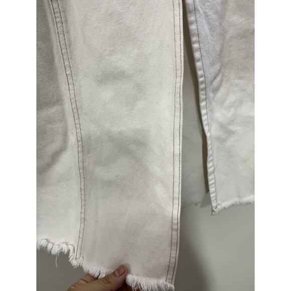 Free People Mambo Slit Denim Midi Skirt white Wash Jean Fray Hem 31 Y2K Minimal - Picture 7 of 16